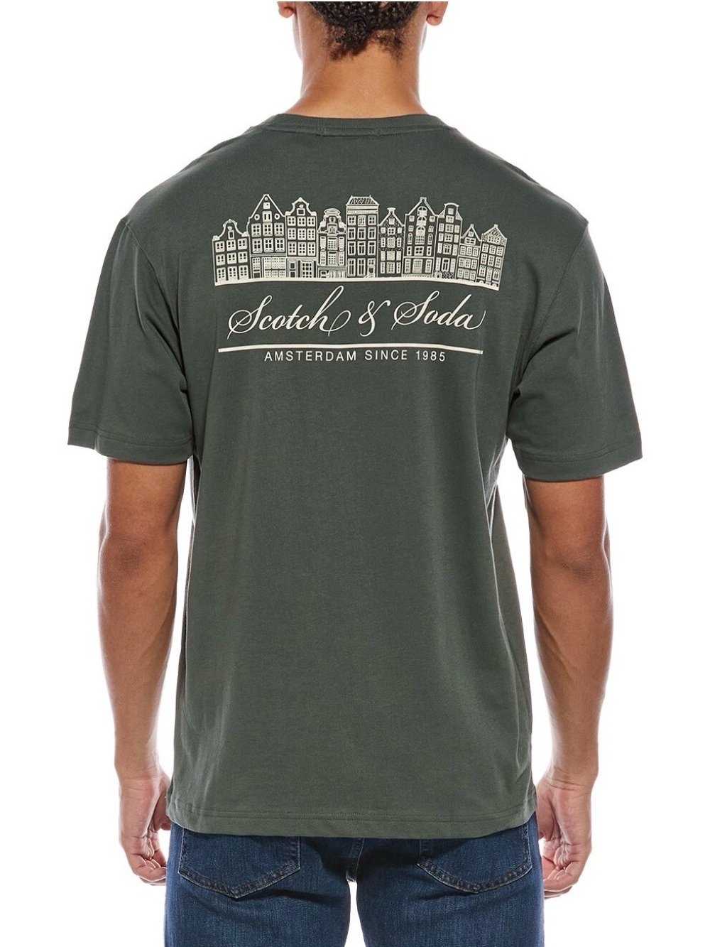 Scotch & Soda Thyme Green Short-Sleeve T-Shirt with Cream Back Graphic